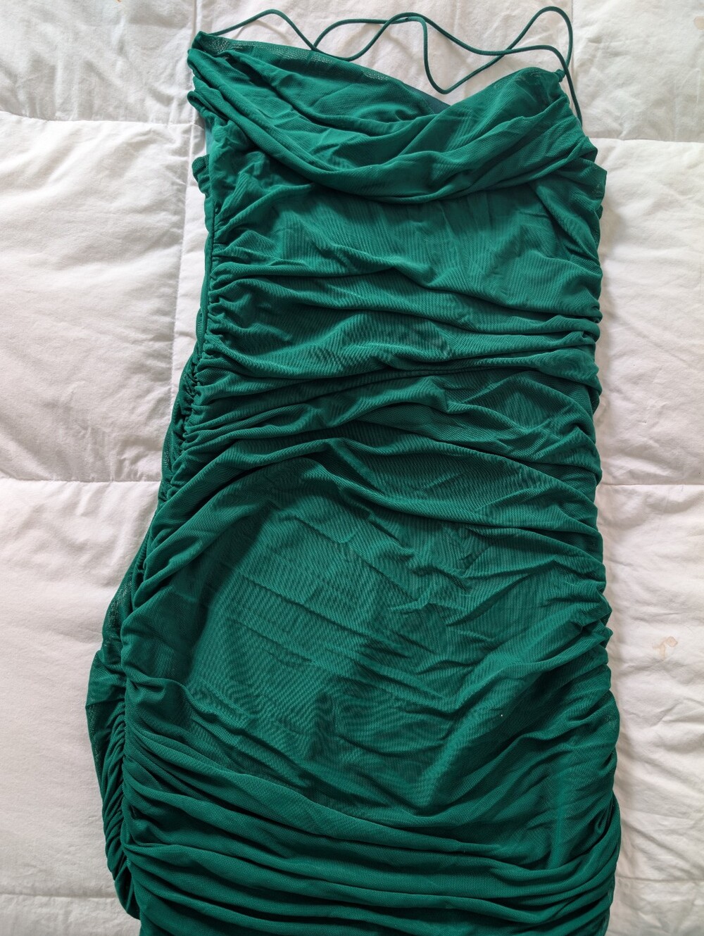 Green Ruched Spaghetti Strap Dress